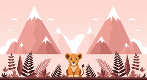 Detailed lion mountain mural wallpaper design pattern with pastel safari elements by Kids-Mundo