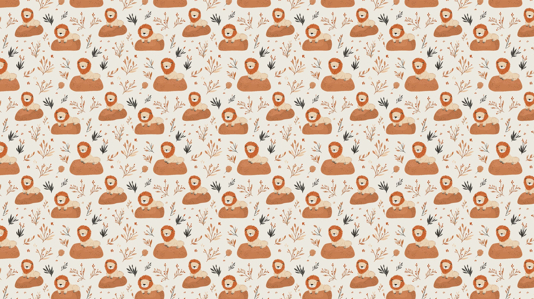 Detailed cute lion mural wallpaper design pattern with delicate flowers by Kids-Mundo