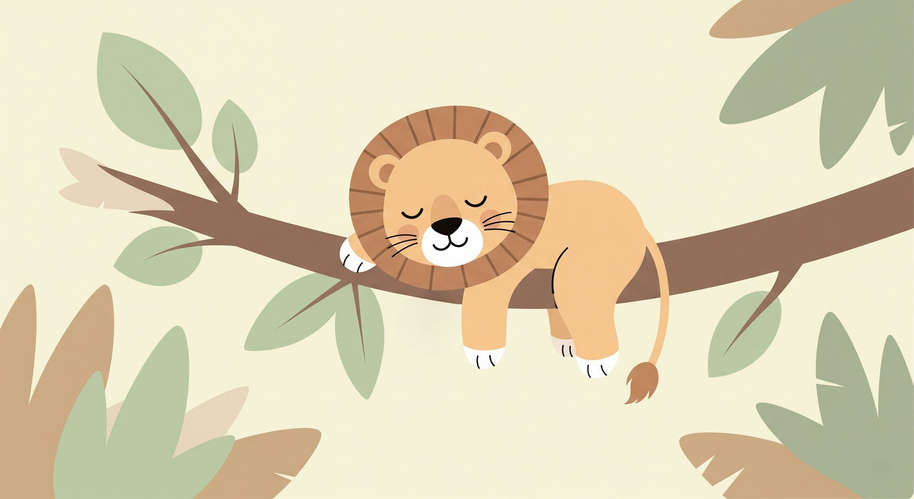 Detailed sleeping lion on branch mural wallpaper design pattern by Kids-Mundo