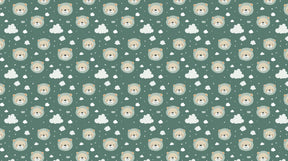 Detailed cute lion heads and clouds mural wallpaper design pattern on green background by Kids-Mundo