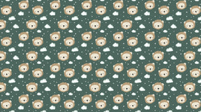 Detailed smiling lion mural wallpaper design pattern with clouds on green background by Kids-Mundo