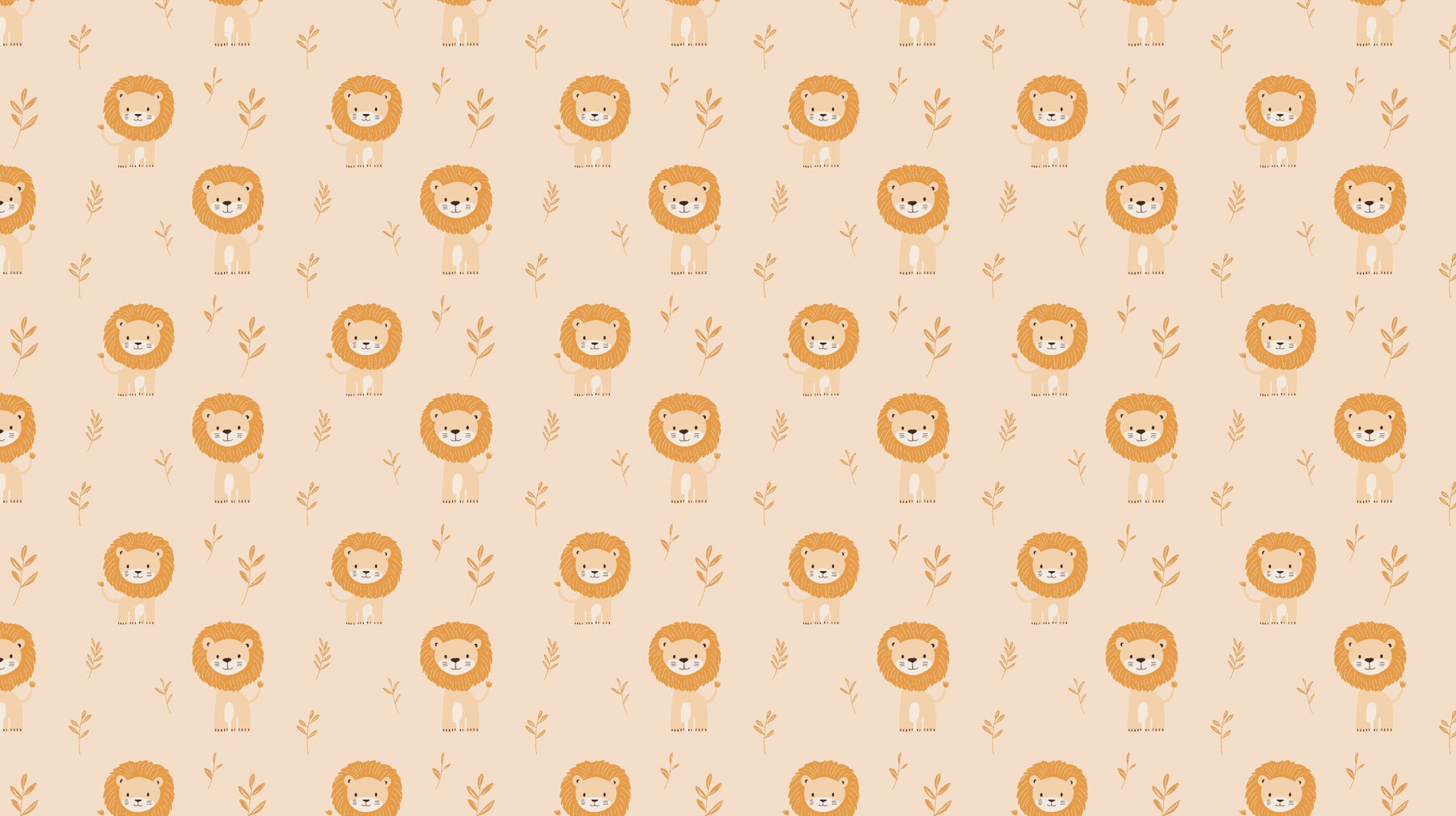 Detailed lion mural wallpaper design pattern showing cute safari animals on pastel background by Kids-Mundo