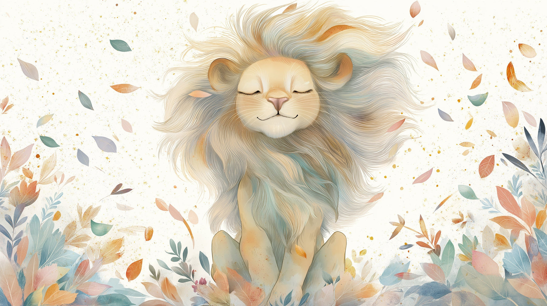Detailed peaceful lion with foliage mural wallpaper design pattern by Kids-Mundo