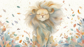 Detailed peaceful lion with foliage mural wallpaper design pattern by Kids-Mundo
