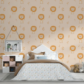 Safari lion mural wallpaper creating magical playroom atmosphere for young children