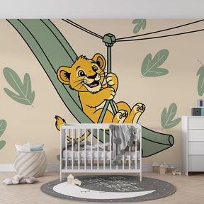 Lion slide adventure mural wallpaper transforming kids playroom into playground theme