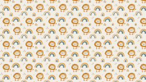 Detailed lion rainbow mural wallpaper design pattern with safari animals on beige by Kids-Mundo