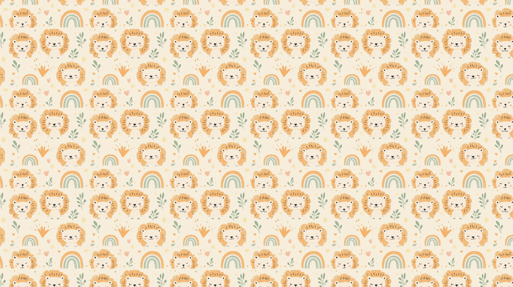 Detailed lion rainbow mural wallpaper design pattern showing cute safari animals by Kids-Mundo