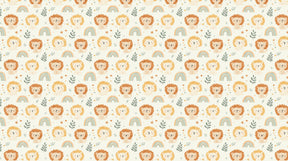 Detailed lion and rainbow mural wallpaper design pattern with beige background by Kids-Mundo
