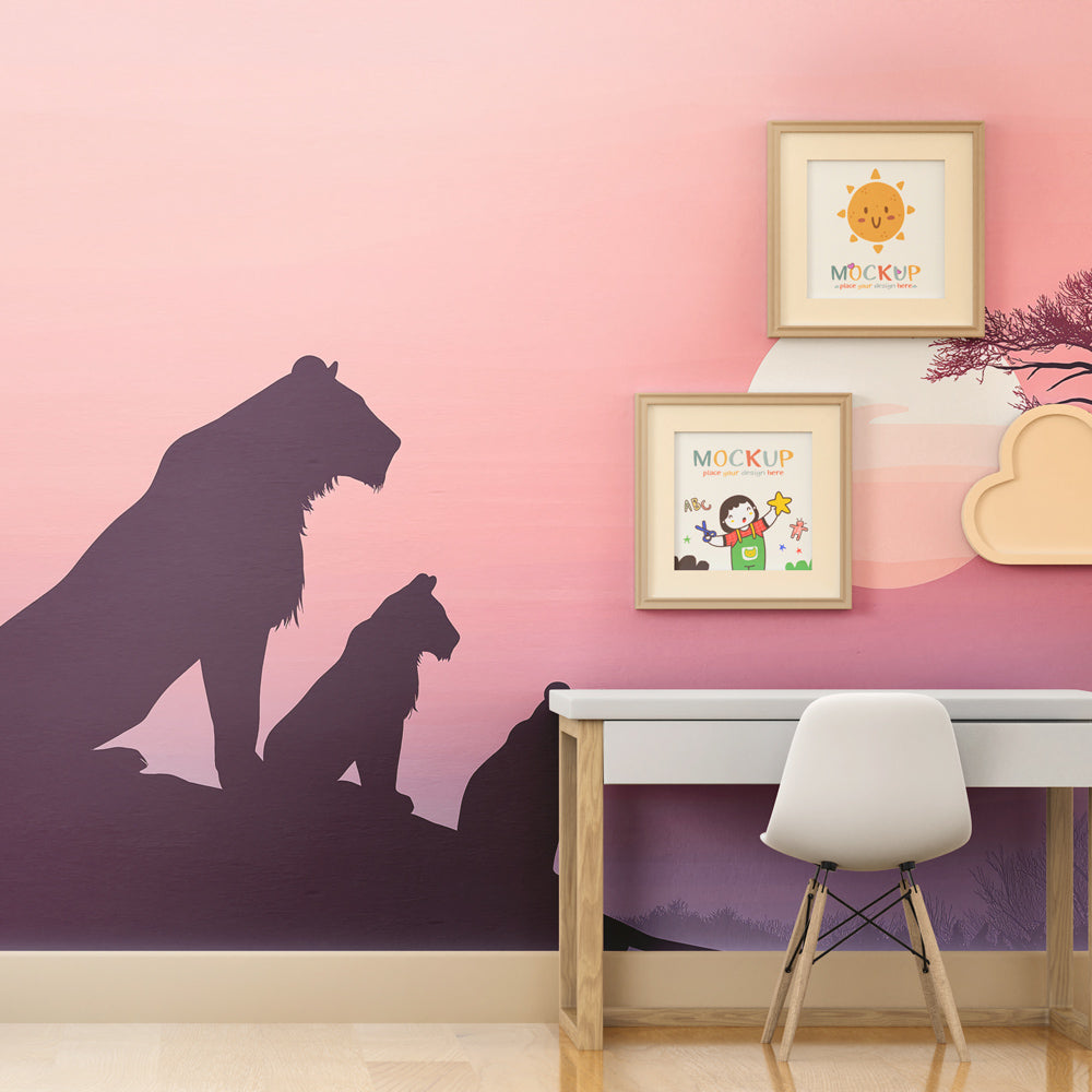African savanna lion wallpaper creating peaceful atmosphere in children's bedroom decor