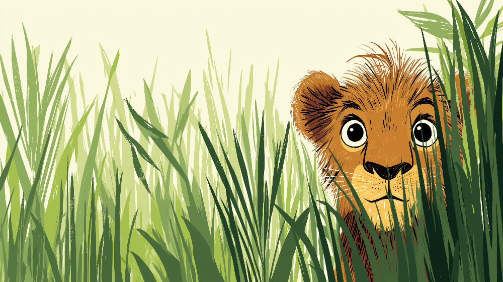 Detailed lion cub in savanna grass mural wallpaper design pattern by Kids-Mundo