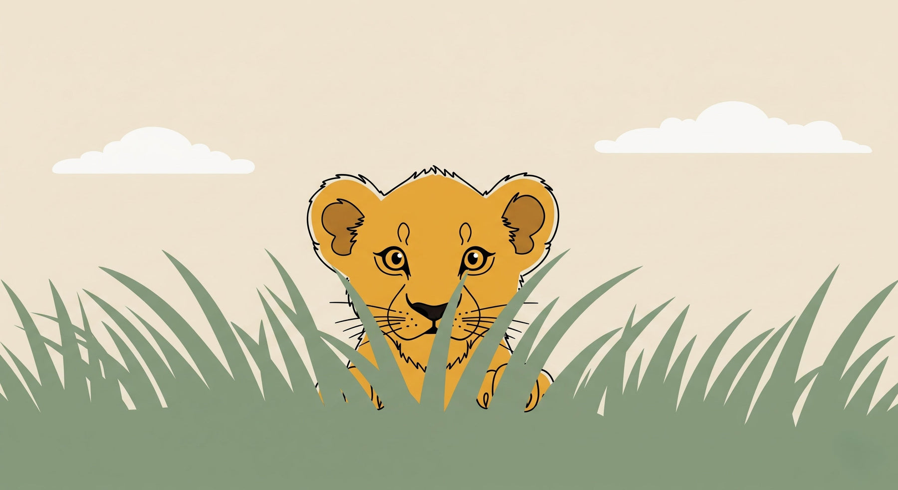 Detailed lion cub in savanna grass mural wallpaper design pattern by Kids-Mundo