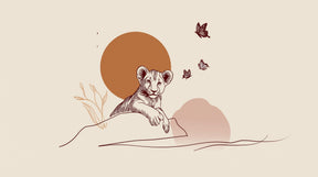 Detailed lion cub and butterflies mural wallpaper design pattern by Kids-Mundo
