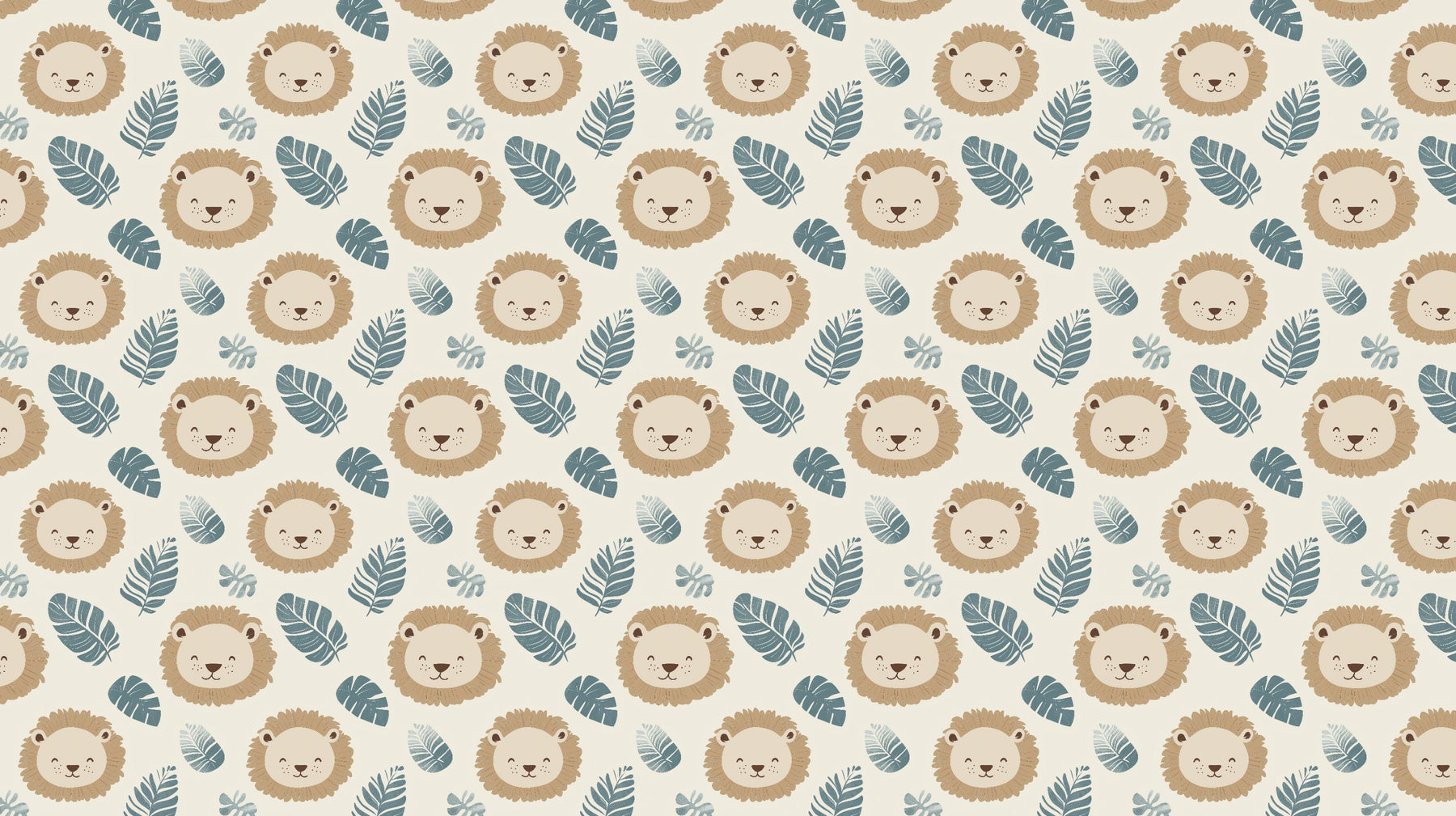 Detailed lion safari mural wallpaper design pattern with stylized foliage by Kids-Mundo