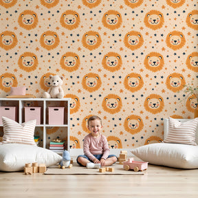 Lion stars mural wallpaper in modern nursery room with soft safari decor by Kids-Mundo