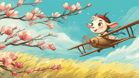 Detailed little pilot mural wallpaper design pattern with cherry blossoms by Kids-Mundo