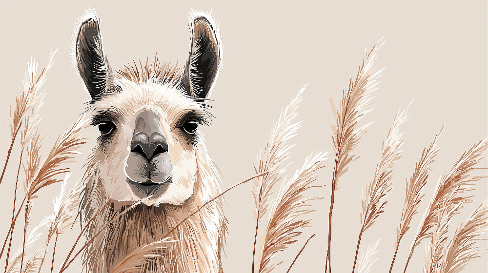 Detailed llama in grass mural wallpaper design pattern showing soft textures by Kids-Mundo