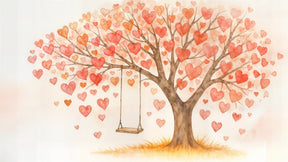 Detailed love tree mural wallpaper design pattern with hearts and swing by Kids-Mundo