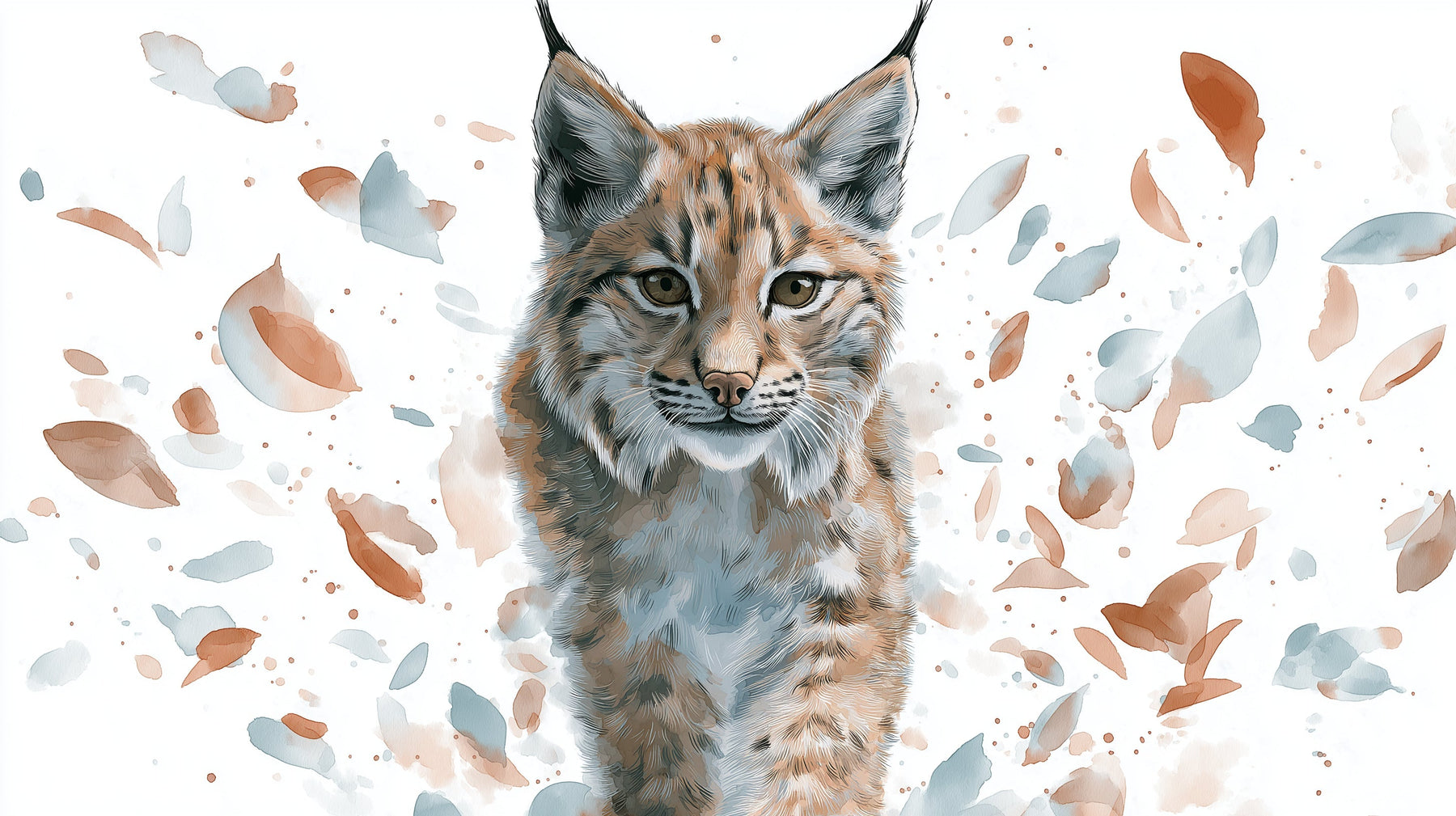 Detailed lynx mural wallpaper design pattern showing watercolor artistry and spring color explosion by Kids-Mundo