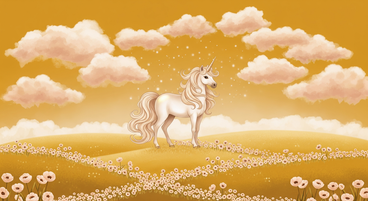 Majestic Unicorn on a Golden Meadow Wall Mural