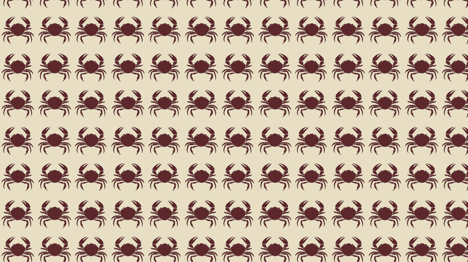 Detailed marine crab mural wallpaper design pattern showing burgundy crabs on beige background by Kids-Mundo
