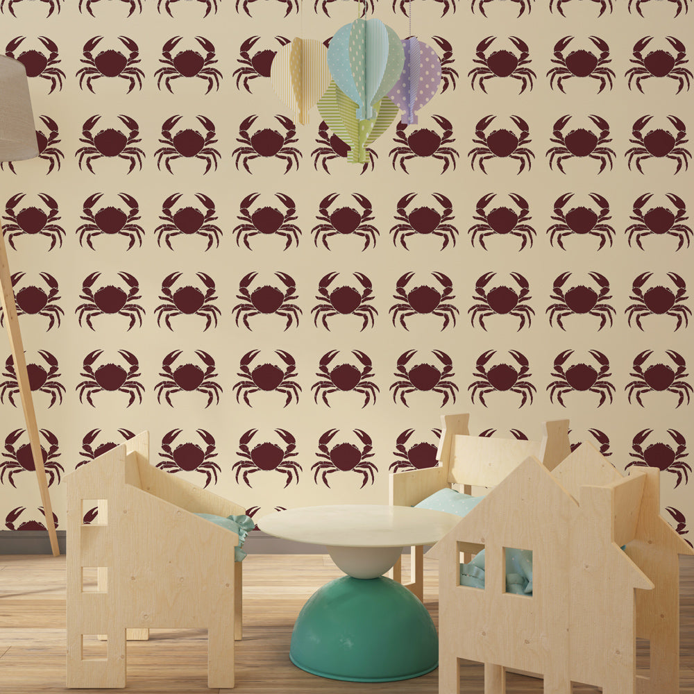 Children's playroom decorated with marine crab wallpaper creating ocean adventure theme by Kids-Mundo