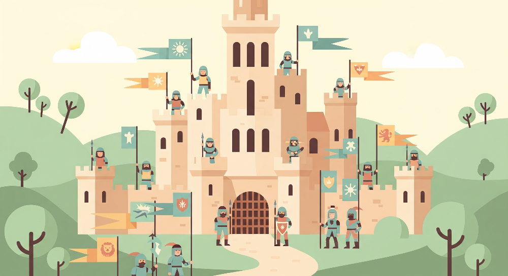 Medieval Castle with Knights and Banners Wall Mural