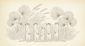 Detailed meerkat family safari mural wallpaper design pattern with palm trees by Kids-Mundo