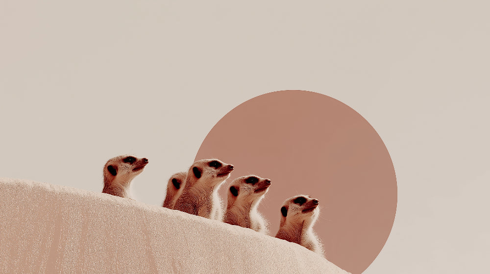 Detailed meerkat safari mural wallpaper design pattern with pink circle backdrop by Kids-Mundo