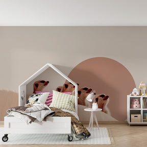 Curious meerkat wallpaper creating adventure-themed children's bedroom atmosphere