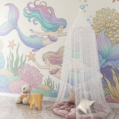 Kids-Mundo mermaid and coral reef wall mural bringing an underwater world to a playroom