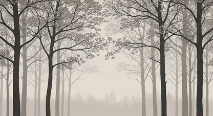 Kids-Mundo misty forest artwork with delicate branches and layered tree silhouettes