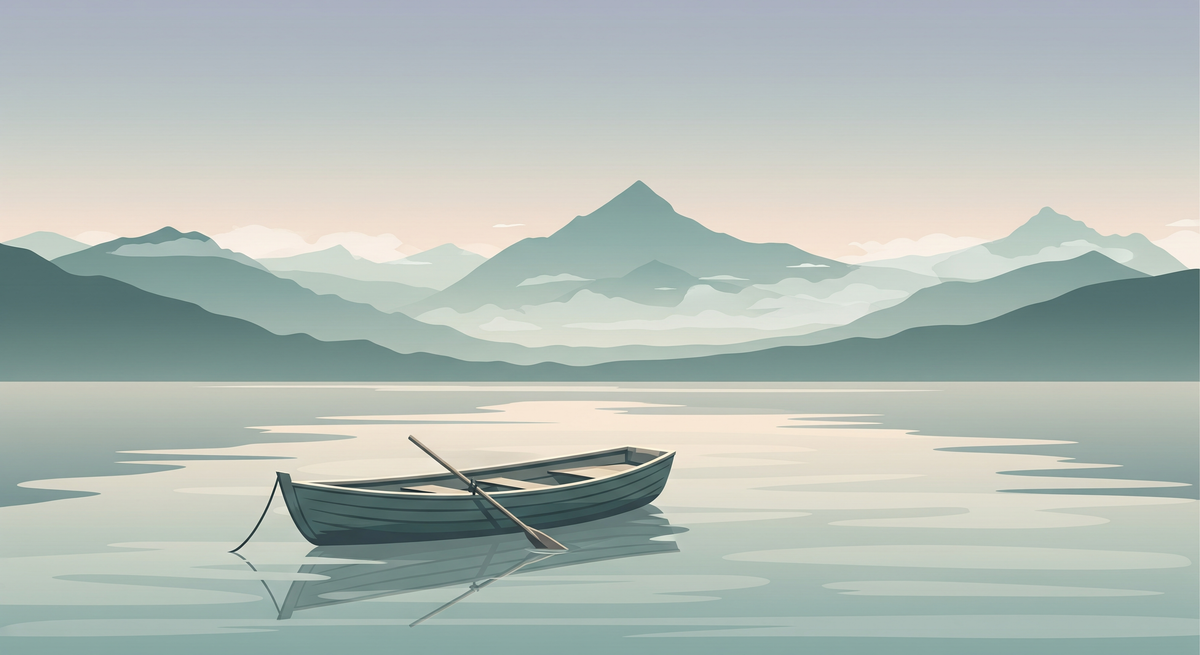 Misty Mountain Lake Rowboat Wall Mural