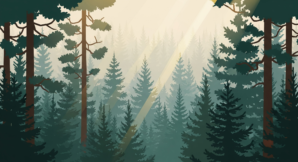 Enchanted Pine Forest Sunbeam Wall Mural