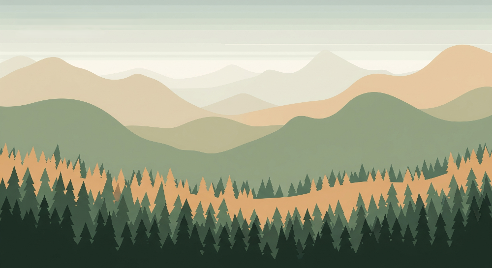 Misty Green Mountains and Pine Forest Wall Mural