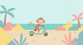 Detailed monkey on scooter beach mural wallpaper design pattern by Kids-Mundo