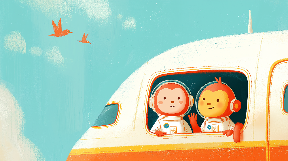 Monkey and Bird Astronaut Friends in the Sky Wall Mural