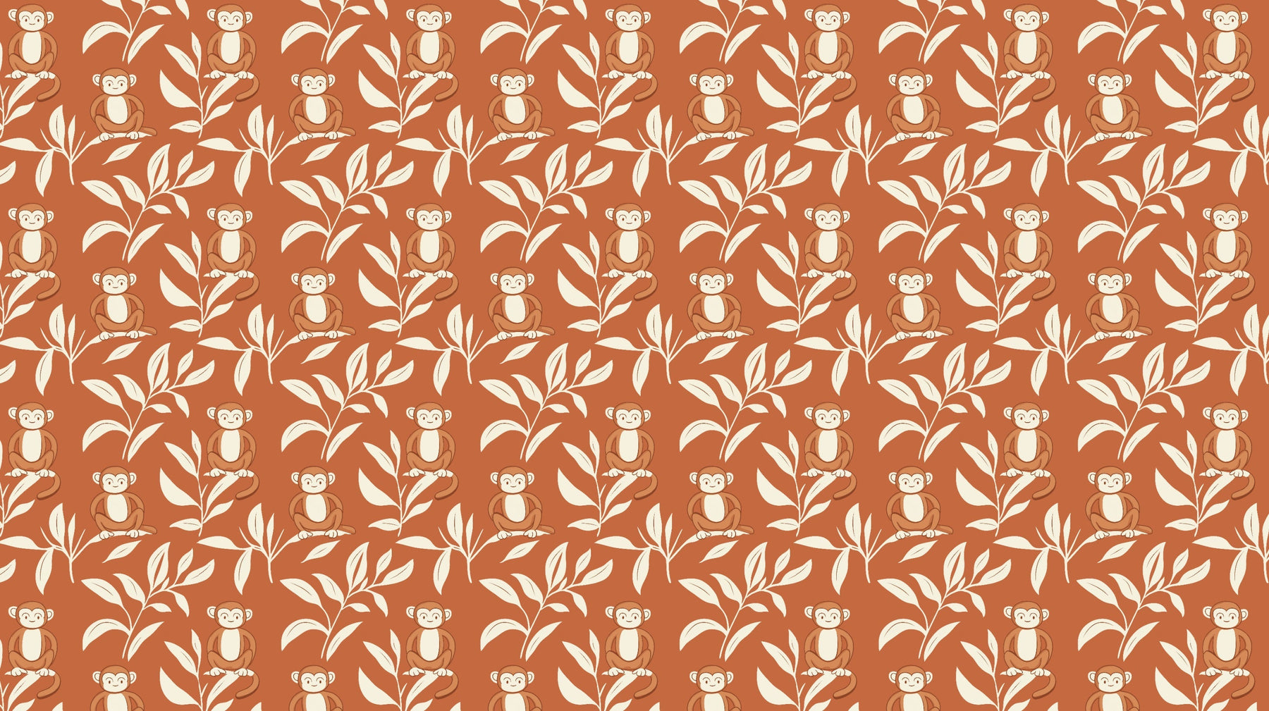 Detailed monkey jungle mural wallpaper design pattern with foliage by Kids-Mundo