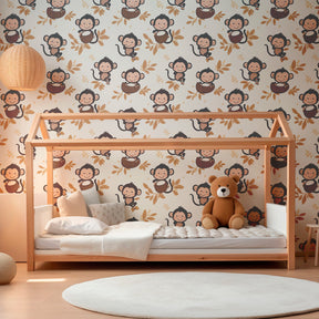 Safari monkey wallpaper creating adventurous playroom atmosphere for children