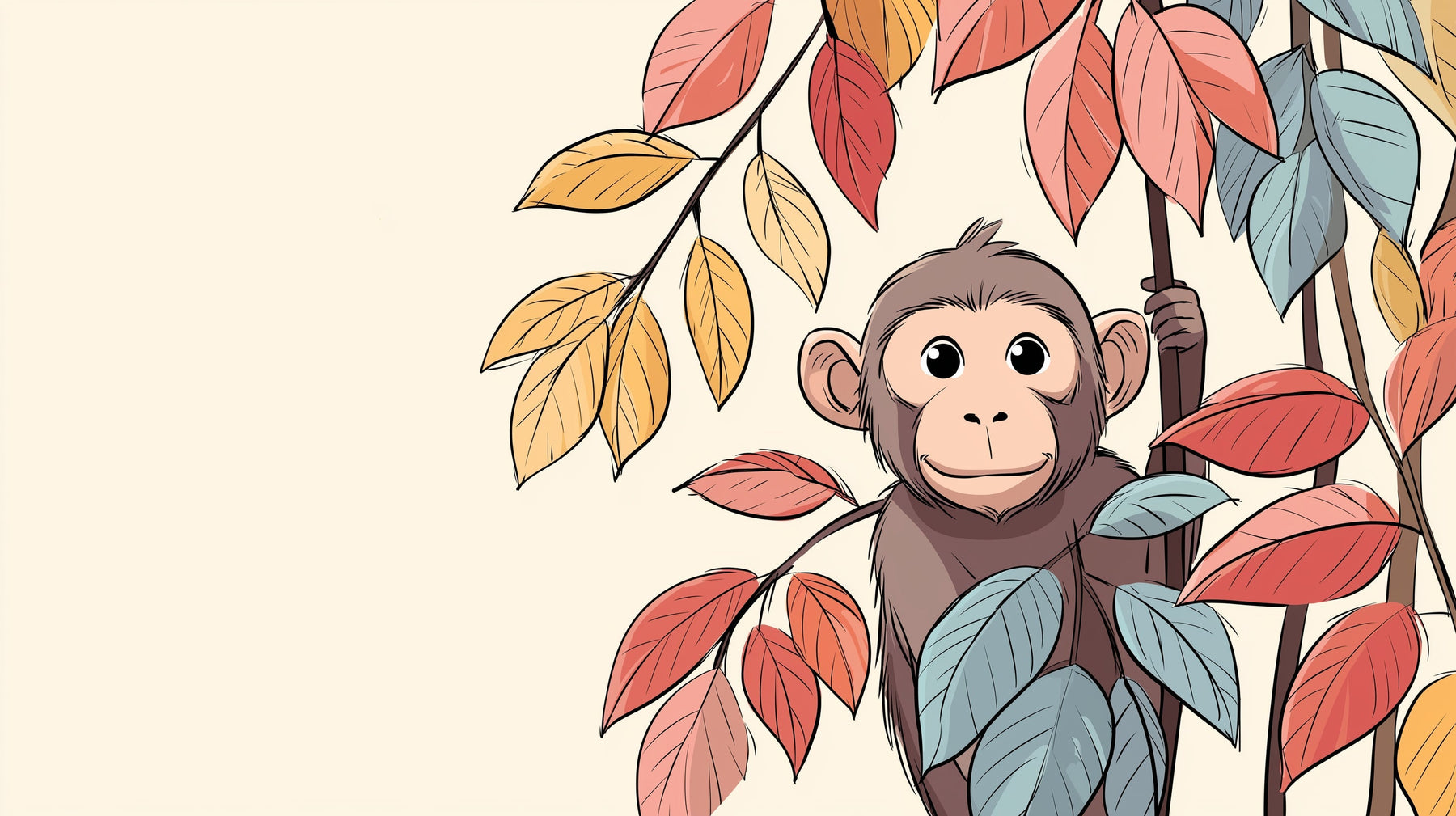 Detailed monkey and autumn leaves mural wallpaper design pattern by Kids-Mundo
