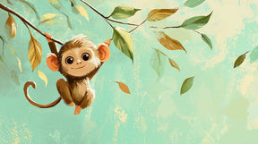 Detailed monkey jungle mural wallpaper design pattern with tropical leaves by Kids-Mundo