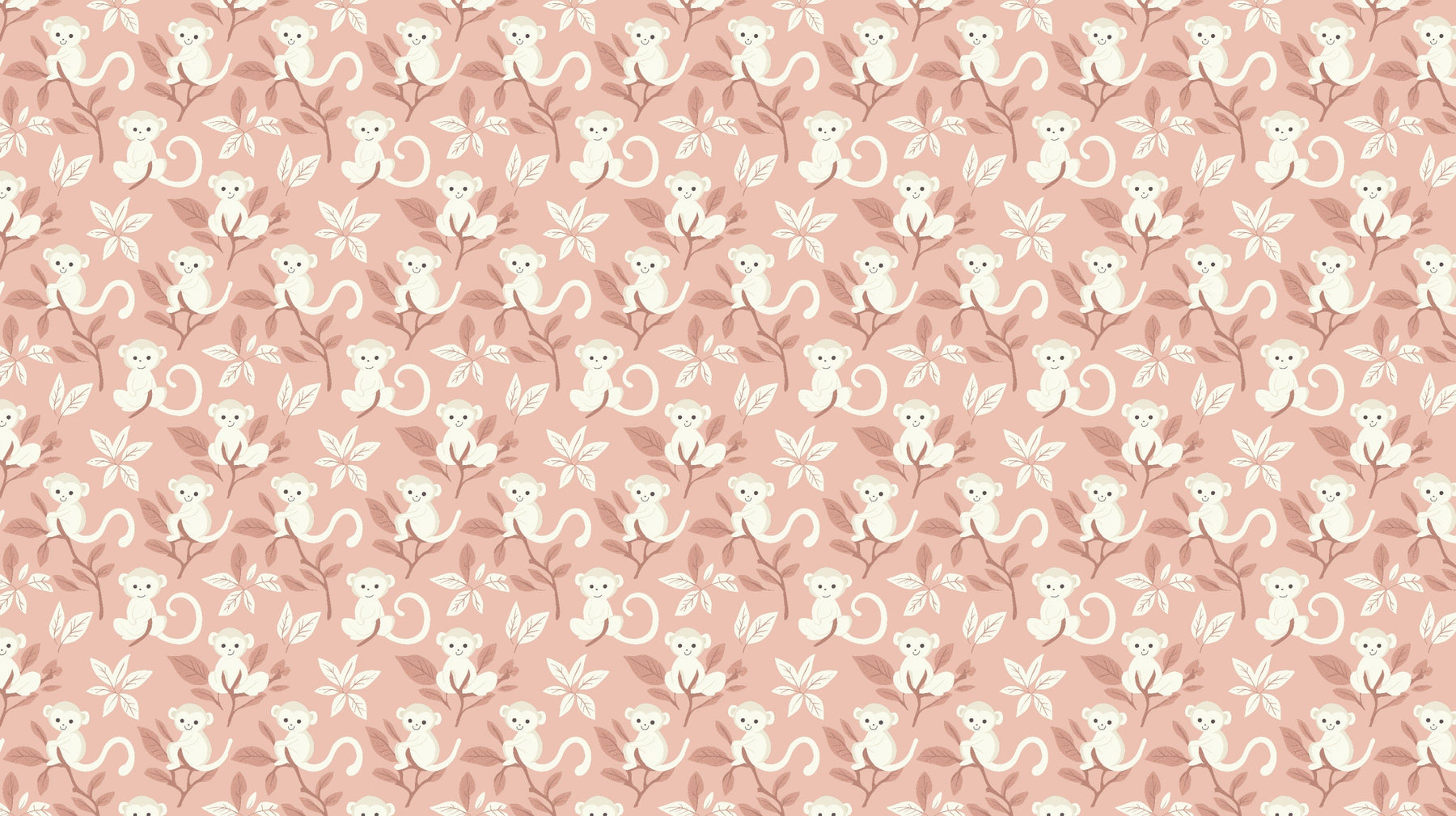 Detailed pink monkey mural wallpaper design pattern with cute primates and leaves by Kids-Mundo
