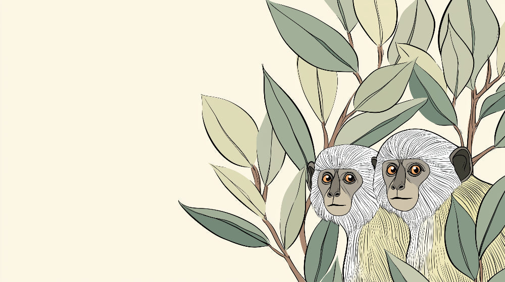 Complete monkey mural wallpaper design pattern with curious animals in botanical foliage by Kids-Mundo