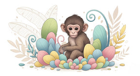 Detailed monkey and flowers mural wallpaper design pattern by Kids-Mundo