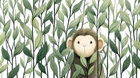 Detailed monkey and foliage mural wallpaper design pattern with botanical illustrations by Kids-Mundo