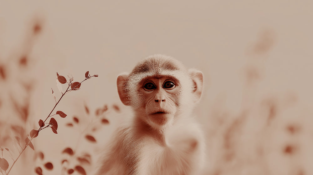 Detailed monkey and foliage mural wallpaper design pattern with pastel tones by Kids-Mundo