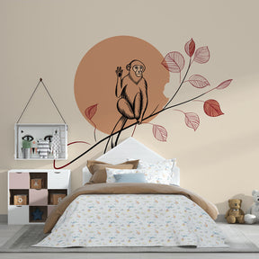 Animal themed monkey wallpaper transforming toddler room into jungle adventure space