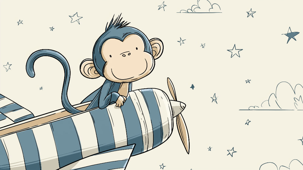 Detailed monkey pilot starry sky mural wallpaper design pattern by Kids-Mundo