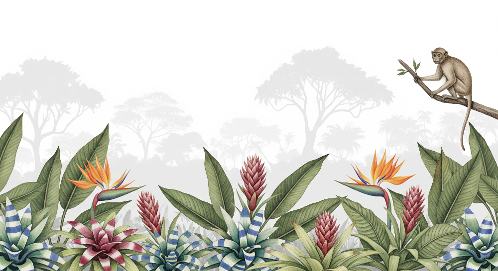 Curious Monkey in Tropical Jungle Wall Mural