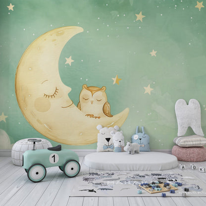 Kids-Mundo moon and stars wall mural displayed on a dreamy playroom wall